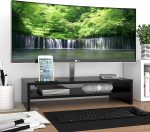 Monitor Stand Riser, 2 Tiers Wood Monitor Riser Stand with Storage Organizer, Desktop Ergonomic Monitor Stand Riser with Cellphone Holder and Cable Management, 16.5 Inch Shelf Black - Image 3